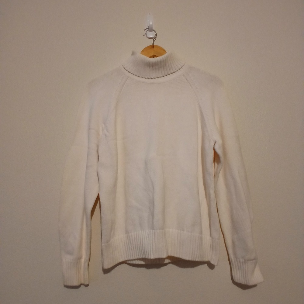 Pria Womens XL Cream White 100% Cotton Turtleneck Raglan Knit Sweater